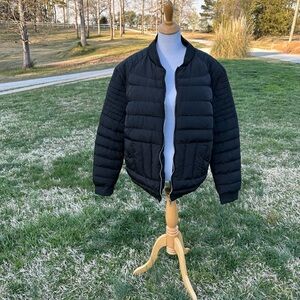 Black Quilted Puffer Jacket with Stand-Up Collar